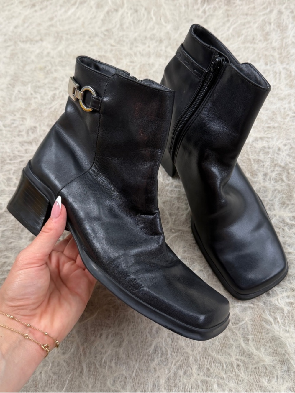 Nine West Black Leather Ankle Boots – Size 5.5 - Picture 1 of 6